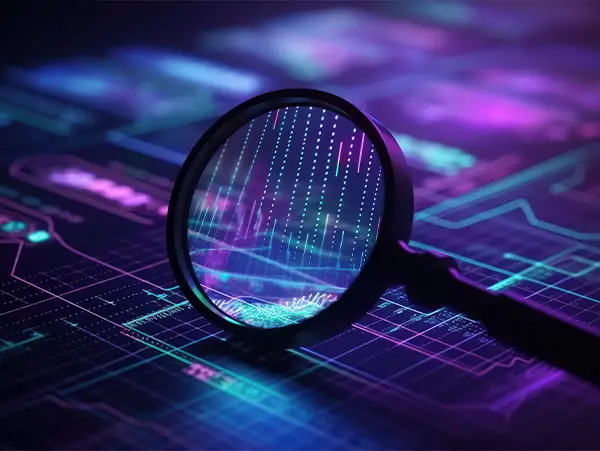 magnifying glass analyzing SEO data